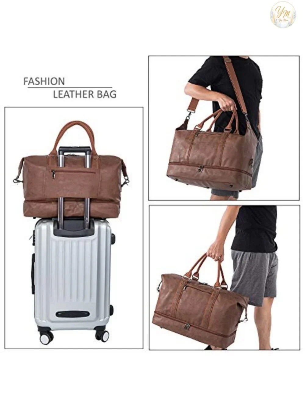 Seyfocnia Weekender Overnight Duffel Bag with Shoe Pouch PU Leather